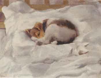 Terrier asleep by 
																	Lucy Marguerite Frobisher