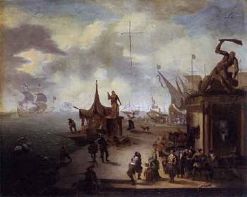 Fete dans le port by 
																	Jacobus de Jonckheer