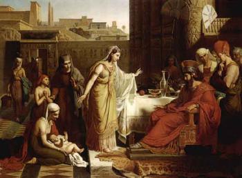 The pharaoh's daughter presents Moses to her father by 
																	Victor Orsel