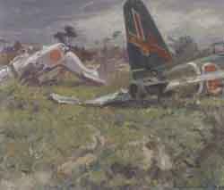 Wrecked aircraft, New Guinea by 
																	Geoffrey Richard Mainwaring