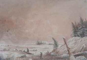 Winter view on the north-east side of Great Slave Lake, quitting the resting place, December 1820 by 
																	George Back