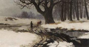 Farmer with horse on road in winter by 
																	Ivan Vjazmitinov