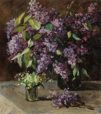 Still life of lilacs and lily-of the-valley by 
																	Elena Ivanova-Eberling
