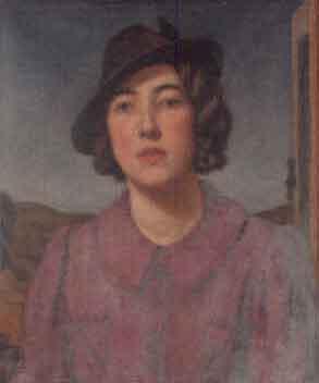 Portrait of a lady in a hat by 
																	Bertram Dumbleton