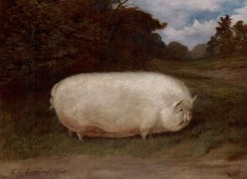 Prize middle white sow in a landscape by 
																	E S England