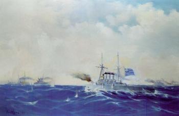 Averof chasing the Turkish fleet by 
																	Leon Kalogeropoulos