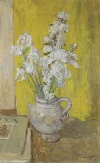 Vase with lilies by 
																	Oscar Saccorotti