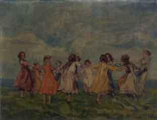 Young girls dancing in a field by 
																	Jeno Szigeti