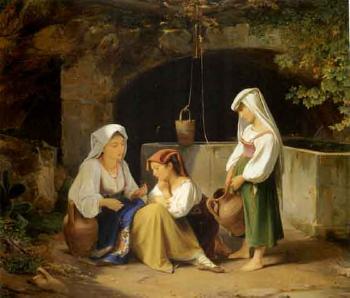 The older girl teaching youngsters how to pray with the Rosary by 
																	Albert Kuchler