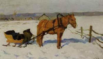 Horse and sleigh in the snow by 
																	Alfons Zhaba