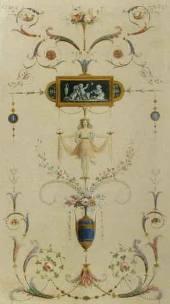Toiles decoratifs, avec jeunes femmes, vases fleuris, medaillons by 
																			Henri Sallembier