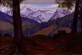 View of high mountains from wood by 
																	Otto Rasim