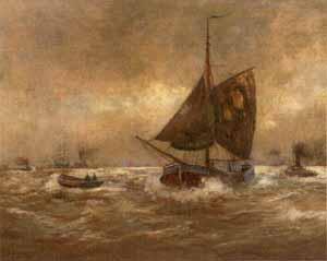 Many sailing boats leaving harbour by 
																	Alexander Essfeld