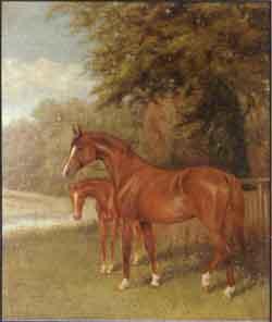 Mare and foal in a landscape by 
																	George Veal