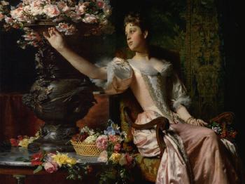 Young beauty amid the conservatory blossoms by 
																	Ladislaus von Czachorski