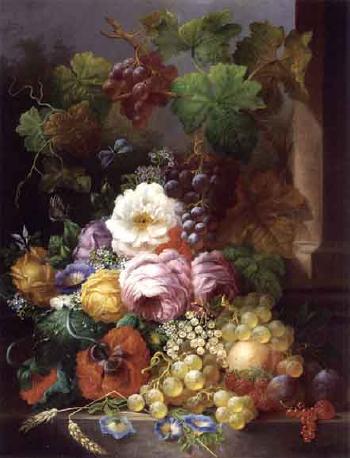 A still life with fruit and flowers by 
																	Jan van der Waarden