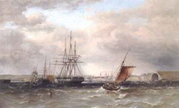 Frigate and other shipping in Plymouth harbour by 
																	Henry A Luscombe