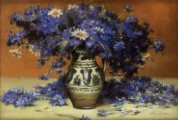 Cornflowers and daisies in a jug by 
																	Stefan Luchian