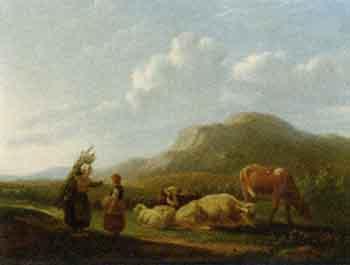 A summer landscape with cattle by 
																	Matthys Quispel