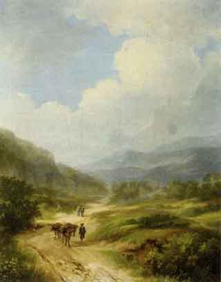 Travellers in a hilly landscape by 
																	Ferdinand Hendrik Sypkens