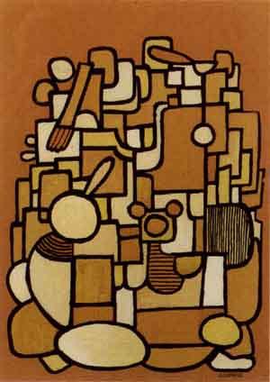 Abstract composition in yellow and tan by 
																	Alfred Olschewski