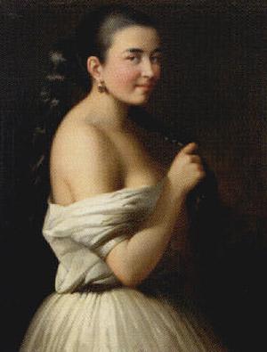 Young girl braiding her hair by 
																	C Palmai