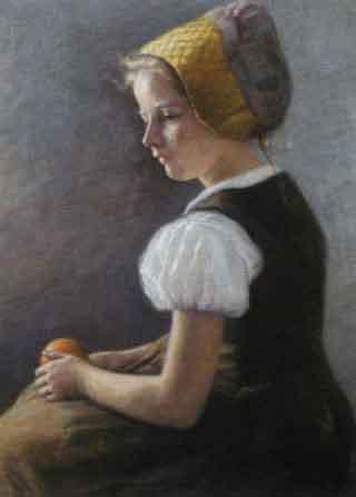 Young blonde girl with apple by 
																			Rega Kreidl-Winterberg