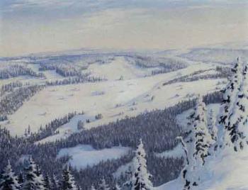 Wooded hills in winter by 
																			Willy MuLLer-Luckendorf