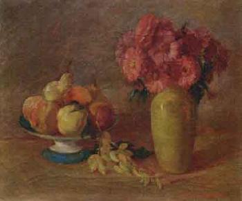 Still life of flowers and fruit by 
																	Luigi Aversano