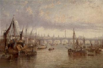 Hay barges on the Thames, St. Paul's Cathedral beyond by 
																	Francis Maltino