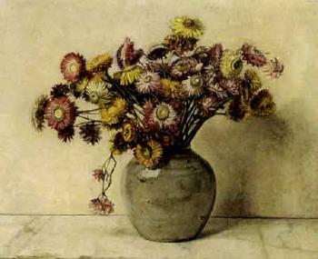 A flower still life with everlasting flowers by 
																	Anna Egter van Wissekerke