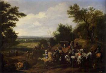 A noble party in landscape with state-coach by 
																	Jan van Huchtenburgh