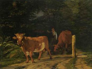 Herder boy with two cows by 
																	Carlo Dalgas