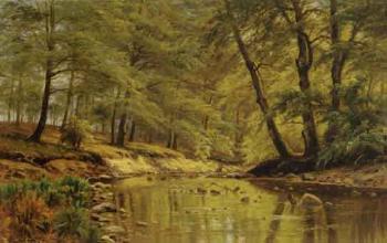 Danish summer forest with beech trees and stream by 
																	A Jacobsen