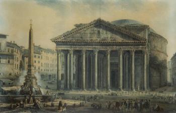 View from Rome with Pantheon by 
																	 Italian School