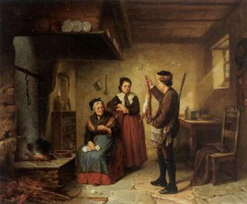 Interior scene with hunter and women by 
																	Alfred Erikson