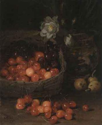 Still life with cherries by 
																	August Frind