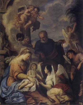 Holy Family with angels by 
																	Giovanni Antonio Fumiani