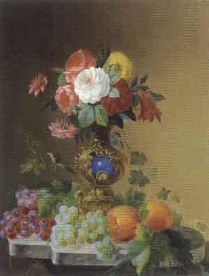 Flowers and fruit still life by 
																	L Zipperer