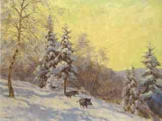 Wild boar in winter wood by 
																	Ferenc Olgyai
