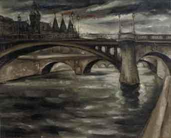 A bridge crossing the Seine, Paris by 
																	Joseph Croin