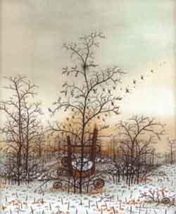 Winter landscape with cottages by 
																	Ivan Lackovic