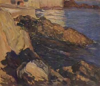 View of coast in Liguria by 
																	Angelo Balbi