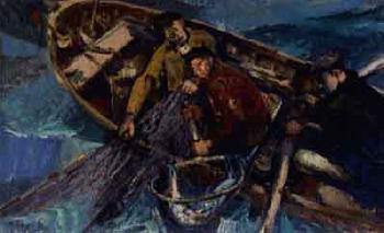 Fishermen in boat by 
																	Richard Sagrits