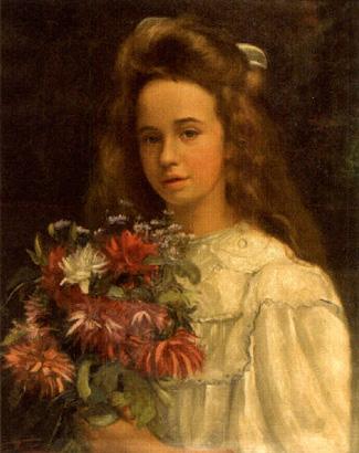Jeune fille au bouquet de fleurs by 
																	Leon Reding