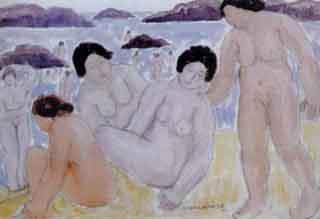 Nude sunbathers, Ogunquit, Maine by 
																	Abraham Walkowitz