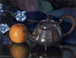 Still life with orange and teapot by 
																	Carlos Laharrague