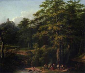 Countryfolk resting in woodland by 
																	Christian Friedrich Fues