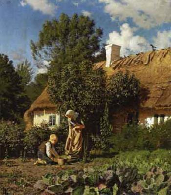 Digging up carrots in the vegetable garden by 
																	Ludwig Kabell