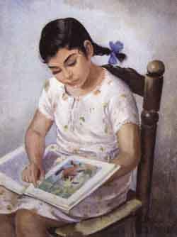 Girl reading by 
																	Jose Obiols Palau
